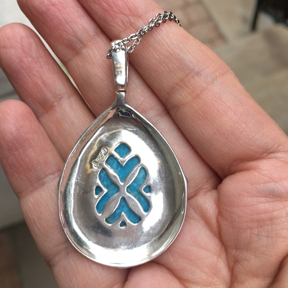 Genuine turquoise sterling silver drop pendant - Picture 4 of 7